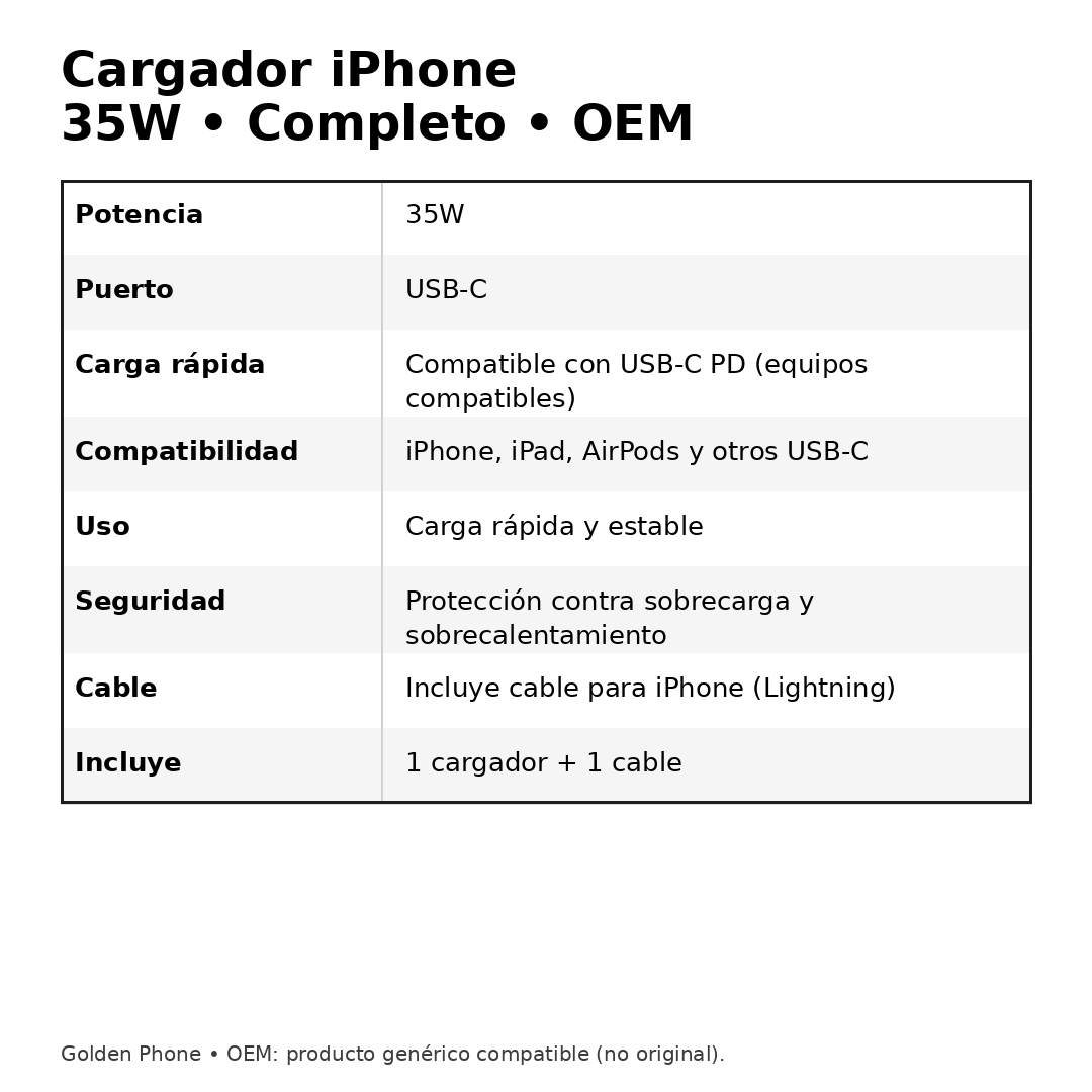 Cargador iPhone 35W Completo