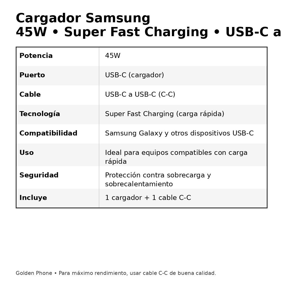 Cargador Samsung 45W Super Fast Charging