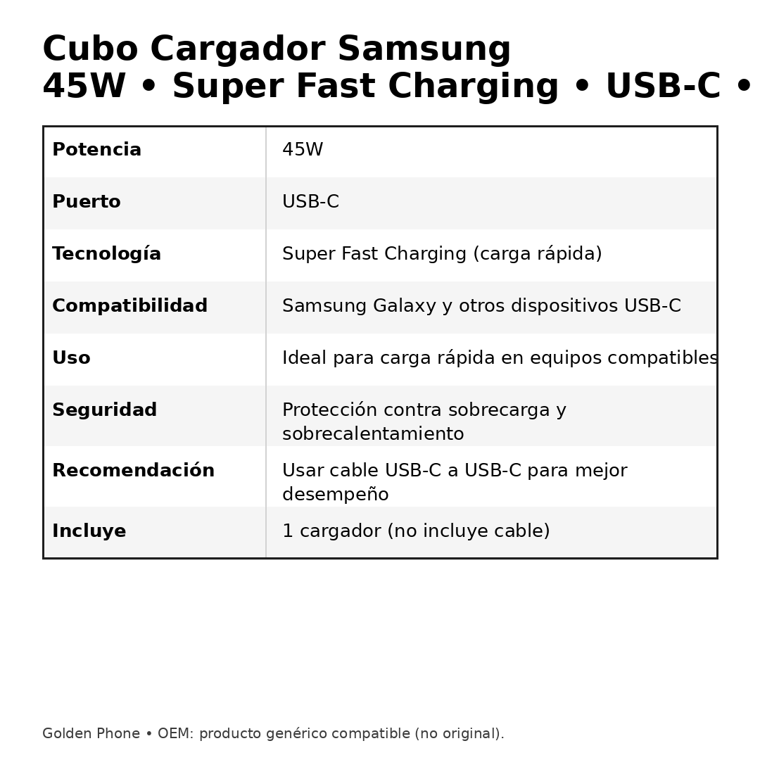 Cubo Samsung 45W Super Fast Charging USB-C